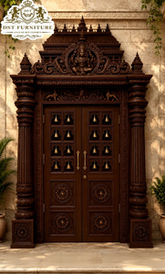 Customized Teak Wood Traditional Haveli Style Heavy Carved Pooja Room Door with <b>Frame</b> for Living Room Entrance - Product Image 5