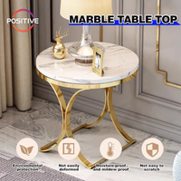 Table d'angle ronde légère en marbre de luxe Table d'appoint moderne en acier inoxydable pour canapé de maison pour salon