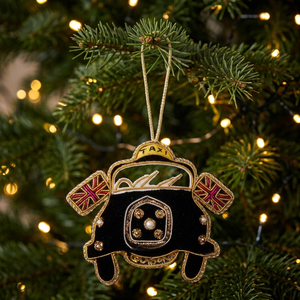 Customizable Taxi Shape Fabric <b>Ornament</b> Golden Zari Embroidery Beaded Work Handmade Modern Christmas Hanging Decorative Tree - Product Image 3
