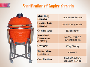 23 بوصة سيراميك حديث شواء كامادو شواء مدخن للتجمعات الكبيرة في الهواء الطلق ومجموعة شواء مع الفحم - Product Image 5