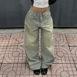 Jeans Y2K Vintage Desgastados para Mujer - Vaqueros de Pierna Ancha de Talle Bajo con Bolsillos Bordados, Ajuste Delgado, Estilo Casual Urbano - Product Image 4