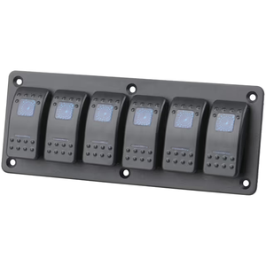 Panneau de commutation à bascule bleu éclairé à 6 voies, panneau en aluminium pré-câblé avec indicateur LED bleu, idéal pour les bateaux, les camping-cars et les yachts - Product Image 1