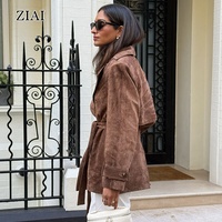 Manteau en daim à la mode pour femmes manteau court ceinturé veste chaud automne taille veste en daim