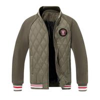Blouson bomber matelassé en polyester 100% olive pour homme, col côtelé rayé, logo personnalisé OEM, chaud pour l'hiver
