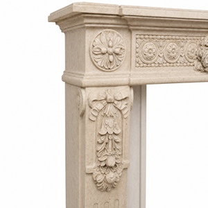 Chimenea de Mármol Personalizada, Moderna, Tallada a Mano, de Lujo, Clásica, Color Crema Beige, con Repisa y Marco de Mármol - Product Image 4