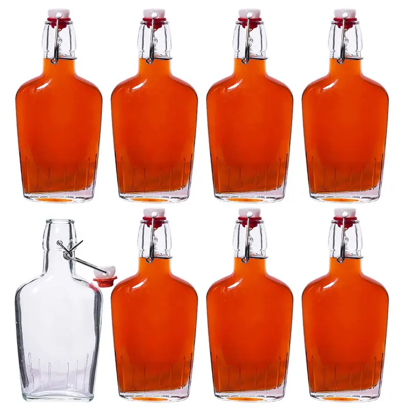 Paquete de 8 frascos de vidrio por lote, botellas de extracto de vainilla de vidrio de 8,5 Oz con frasco superior oscilante para líquidos, whisky, licor, vino