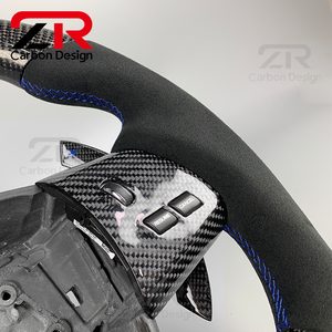 Volant en cuir véritable personnalisé de style sport avec fibre de carbone pour <span class=keywords><strong>Jaguar</strong></span> XK XKR XKR-<span class=keywords><strong>S</strong></span> XF XE XJ X-<span class=keywords><strong>Type</strong></span> F-<span class=keywords><strong>Type</strong></span> Coupé - Product Image 2