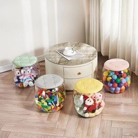 Seau de rangement multifonctionnel créatif transparent en PP+PET, tabouret, jouets en peluche pour enfants, poupées, organisateur de salon