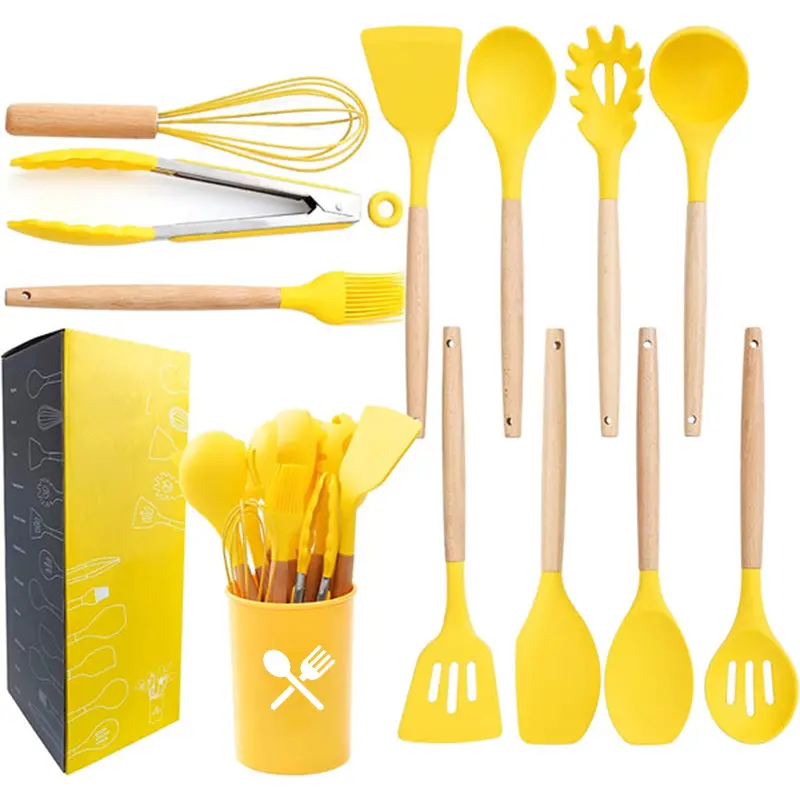 Offre Spéciale ustensiles de cuisine Silicone Turner Louche Spatule Fouet Cuillère Brosse Accessoires de cuisine