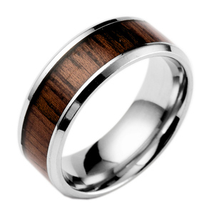 Risingmoon anel de banda de casamento para homens, anel de madeira masculino personalizado de aço inoxidável anéis de madeira para casamento - Product Image 3