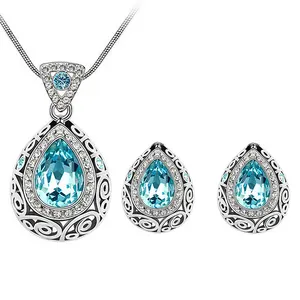Fashion Jewelry Vintage Blue Rhinestone Crystal African Costume Jewelry Sets
