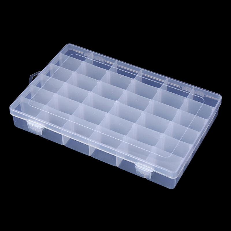 Caja de almacenamiento con divisores ajustables para joyería, organizador de joyas de plástico transparente, 36 rejillas, aparejos de pesca de cuentas