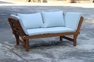 Canapé de patio moderne 3 places en teck massif, coussins en mousse écologiques, couleur personnalisable, mobilier d'extérieur - Product Image 4