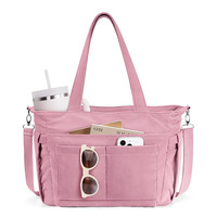 Sac fourre-tout en velours côtelé à carreaux pour femme, grande capacité, sac à bandoulière tendance, sac à main de voyage décontracté et portable