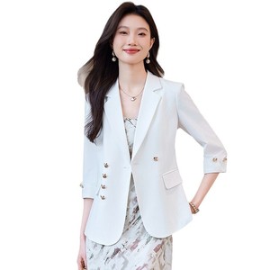 Women's Blazer Black Solid Color Polyester Three-Quarter Sleeve Anti-Wrinkle Casual Style - Product Image 5