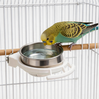 Mangeoire portable XL en acier inoxydable pour oiseaux, distributeur de nourriture pour perruches, cockatoeils, conures, coupelle pour ménagères, abreuvoir