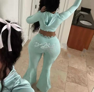 <span class=keywords><strong>Set</strong></span> Sportivo da <span class=keywords><strong>Donna</strong></span> con Logo Personalizzato, Felpa con Cappuccio e Pantaloni Lunghi, Completo 2 Pezzi per <span class=keywords><strong>Allenamento</strong></span> e Jogging, Autunno e Inverno, Vendita all'Ingrosso - Product Image 2