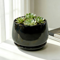 Kit de pots à fleurs modernes en céramique émaillée pour l'extérieur avec plateau pour la décoration intérieure – Vente en gros de pots et jardinières de jardin