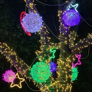Wholesale Hanging Christmas Tree Lights Big Globe Rattan Bal Fairy Garland For Holiday Wedding Party