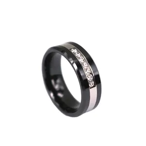 黑色钻石戒指8毫米白色锆石7宝石碳化钨戒指男士珠宝结婚戒指，实验室种植钻石珠宝