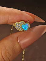 Collier en opale avec pendentif double cœur pavé de zircone cubique plaqué or 14 carats en argent sterling 925, bijoux Peishang Gemstone