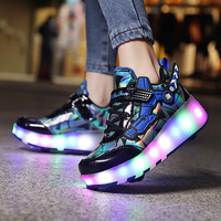 Chaussures à roulettes rétractables à 2 roues avec éclairage LED USB rechargeable 2023, chaussures à roulettes tendance unisexes, chaussures à roulettes clignotantes pour enfants