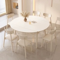 Ensemble de table et chaises de salle à manger rondes extensibles et pliables en marbre et bois massif, style nordique moderne, 4 à 6 places, pour petits espaces, couleur beige.