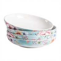 Ensemble de 4 bols à salade et pâtes en céramique Bico Margret's Garden, 35 oz, lavables au lave-vaisselle, cadeau de déménagement et de Thanksgiving