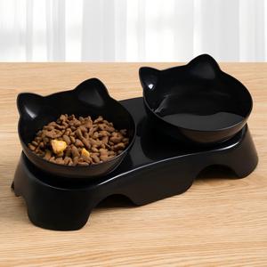Station d'alimentation surélevée à double bol avec oreilles de chat pour chats et chiens, ensemble de bols pour nourriture et eau - Product Image 1