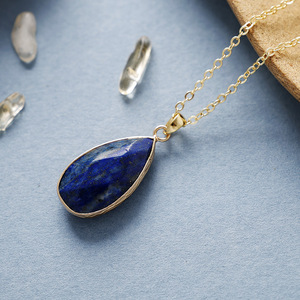 Collier simple en pierre naturelle en forme de larme, plaqué cuivre, or, bijoux de tous les jours, unisexe - Product Image 4