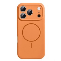 Coque de téléphone portable pour iPhone 17 ProMax avec bouton intégré pour appareil photo, protection intégrale, compatible 16 15 14, en silicone liquide magnétique orange