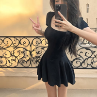 Robe trapèze unie décontractée à col en U et manches courtes, ultra-extensible, respirante, amincissante, écologique, pour les sorties de jour, purement séduisante et sexy