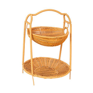 Panier à fruits tissé en rotin imitation, rond, multi-niveaux, avec poignée, panier de rangement marron pour collations et pain - Product Image 2