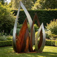 Sculpture d'anneaux emboîtables en acier Corten et acier inoxydable, Art de jardin moderne en maillons de chaîne, Statue paysagère extérieure