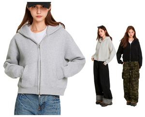 Veste streetwear unisexe personnalisable, coupe classique, hiver, oversize, respirante, en molleton de coton, avec fermeture éclair, écologique, noire - Product Image 2