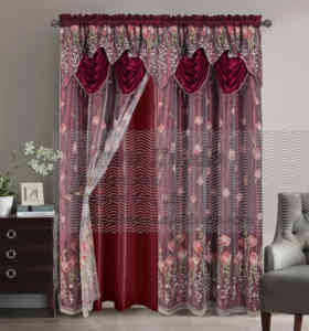 Ensemble de 2 Panneaux de <span class=keywords><strong>Rideaux</strong></span> de Fenêtre <span class=keywords><strong>Bordeaux</strong></span> et Or avec Cantonnière et Doublure Attachées pour Chambre Salon Salle à Manger en Stock - Product Image 1