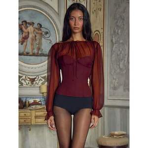 Top Corsé Personalizado 2026 para Mujer, con Hombros Descubiertos, Manga Larga de Gasa, Estilo Bodycon, con Capa Transparente y Diseño Translúcido - Product Image 5