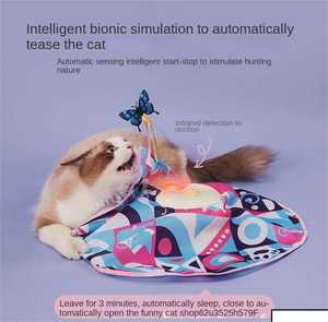 Tapis interactif intelligent pour chat avec papillon tournant, tapis de jeu électronique à mouvement pour chats d'intérieur, jouet d'exercice pour animaux de compagnie rechargeable par USB - Product Image 4