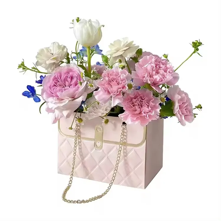 थोक लक्जरी फूल टोट बॉक्स गुलदस्ता बैग पैकेजिंग उपहार मातृ दिवस के लिए हैंडल के साथ छोटा बैग