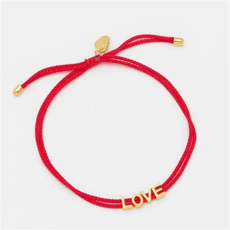 18K Ip Vergulde Rvs Liefde Brief Rood Touw Armband Custom Logo Woorden Verstelbare String Armband Vrouwen Cord sieraden