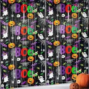 Cortina de flecos de aluminio con diseño de calabaza, fantasma y esqueleto para Halloween, decoración de fondo para fiestas y casas embrujadas - Product Image 6