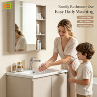 Ensemble de meuble-lavabo mural personnalisé en PVC résistant à l'eau avec miroir et vasque pour salle de bain - Vente en gros