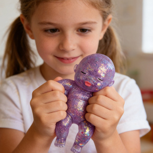 Adorable jouet anti-stress en plastique scintillant en forme de garçon pour enfants et adultes - Accessoire de relaxation et à remontée lente - Product Image 1