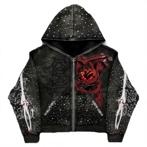Sudadera con Capucha y Cremallera Estilo Punk para Hombre, Negra y Azul, 100% Algodón, Forro Polar Transpirable, Talla Grande, Manga Regular, Ropa de Invierno - Product Image 3