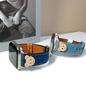 Forwelleny 18mm 20mm nuevo lindo osito mujer estilo Denim cuero pulsera correa para Apple 11 10 9 8 7 6 5 <span class=keywords><strong>SE</strong></span> - Product Image 4
