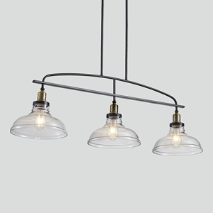 Lámpara colgante industrial de 3 luces, marco de Metal negro de 45 \ "con pantallas de cristal ovaladas para Isla de cocina, comedor, Base E26 - Product Image 6