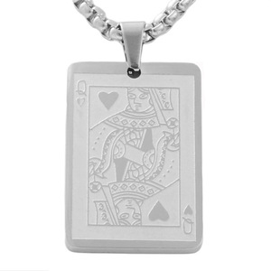 Stainless Steel <b>Playing</b> <b>Card</b> Pendant Queen Of Hearts Men's Necklace Retro Punk Style 120142 - Product Image 1