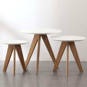 Modern Beistelltisch Home Use Living Room Furniture Wabi-sabi Nordic <strong>Small</strong> Round Oak Legs <strong>White</strong> MDF Top Wood <strong>Side</strong> Coffee <strong>Table</strong> - Product Image 1
