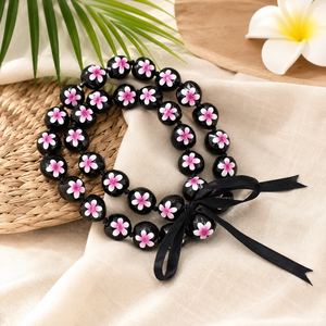 Collar Hawaiano de Nuez de Kukui Pulido con Diseño de <span class=keywords><strong>Plumeria</strong></span> Pintado a Mano, Accesorio de Moda Tropical para Mujer - Product Image 1