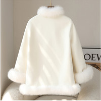 Pudi – veste en fourrure de laine véritable pour femmes, nouveau design de cape, col en fourrure de renard amovible, manteau décontracté doux CT222